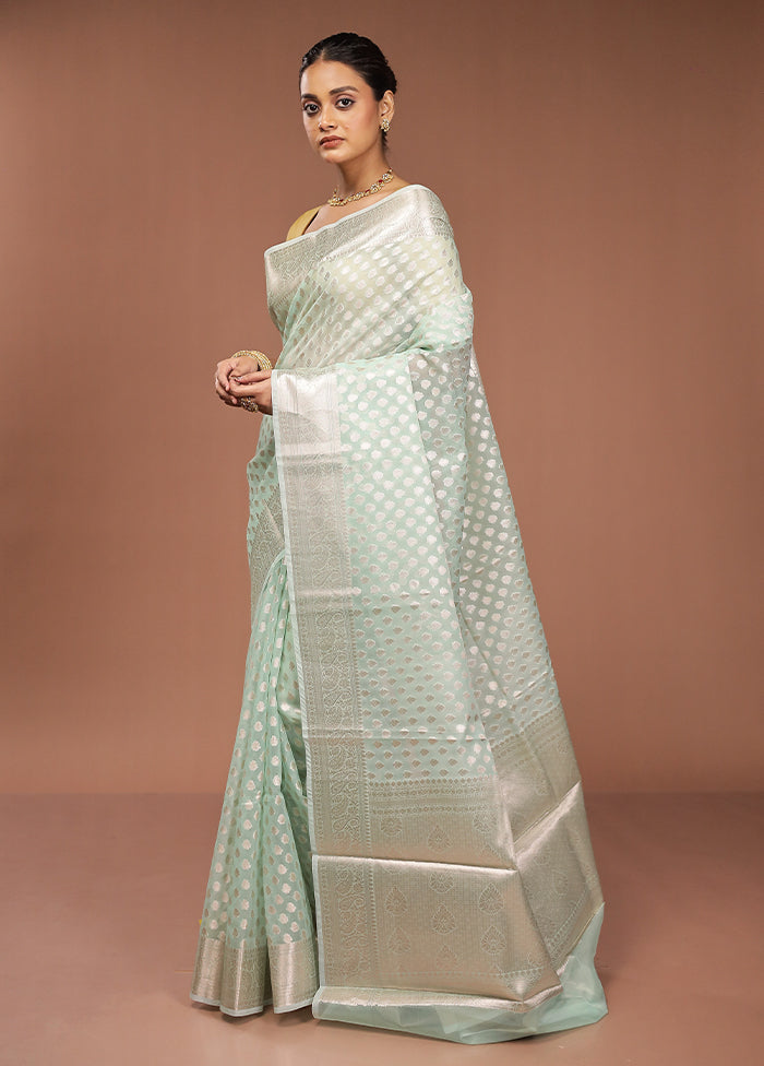Green Organza Saree With Blouse Piece