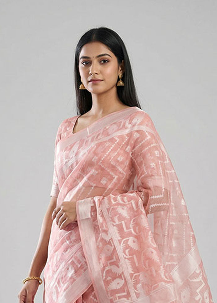 Pink Organza Saree With Blouse Piece