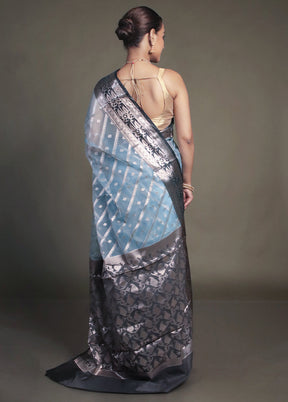 Blue Organza Saree With Blouse Piece