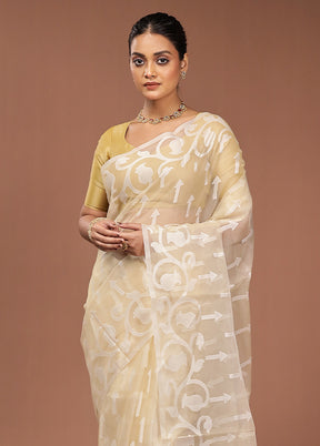 Cream Organza Saree With Blouse Piece