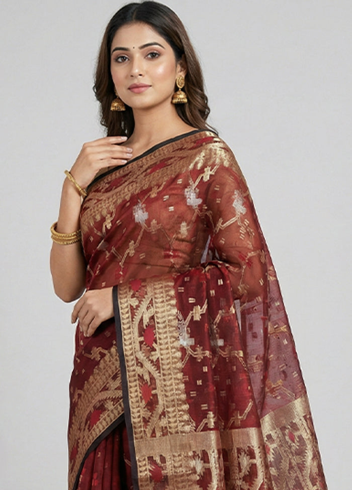 Maroon Organza Saree With Blouse Piece