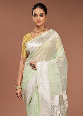 Green Organza Saree With Blouse Piece