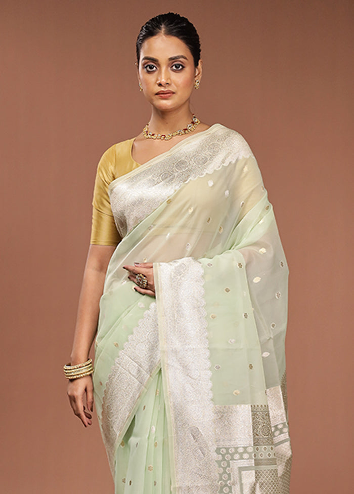Green Organza Saree With Blouse Piece