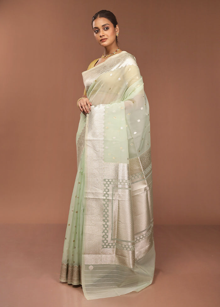 Green Organza Saree With Blouse Piece