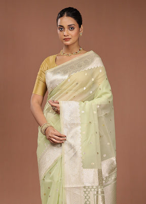 Green Organza Saree With Blouse Piece