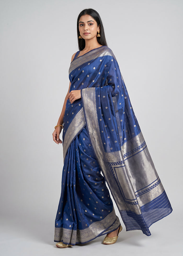 Blue Organza Saree With Blouse Piece