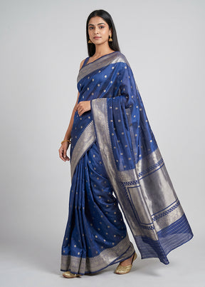 Blue Organza Saree With Blouse Piece