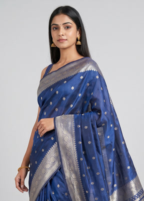 Blue Organza Saree With Blouse Piece