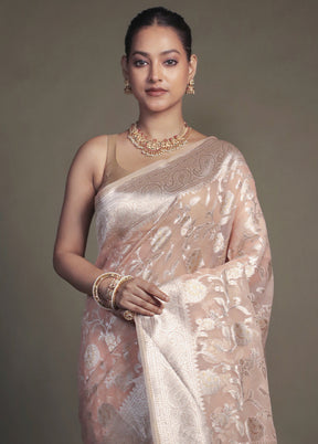 Peach Organza Saree With Blouse Piece