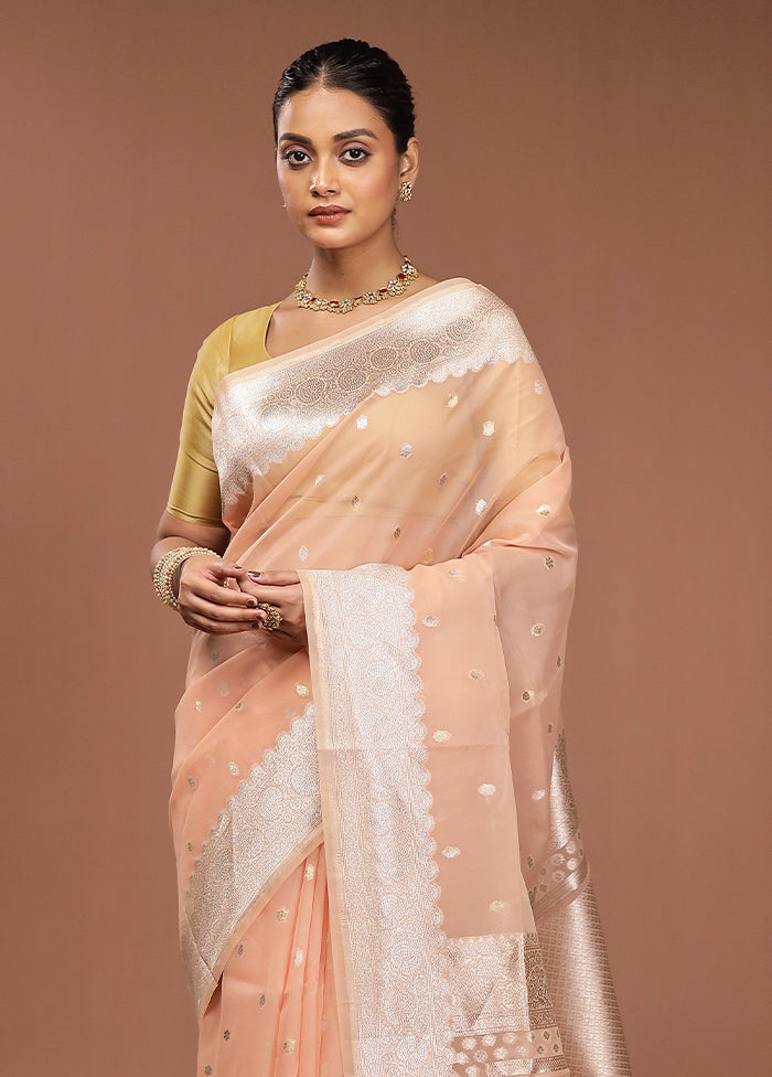 Peach Organza Saree With Blouse Piece