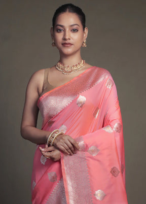 Pink Uppada Silk Saree With Blouse Piece