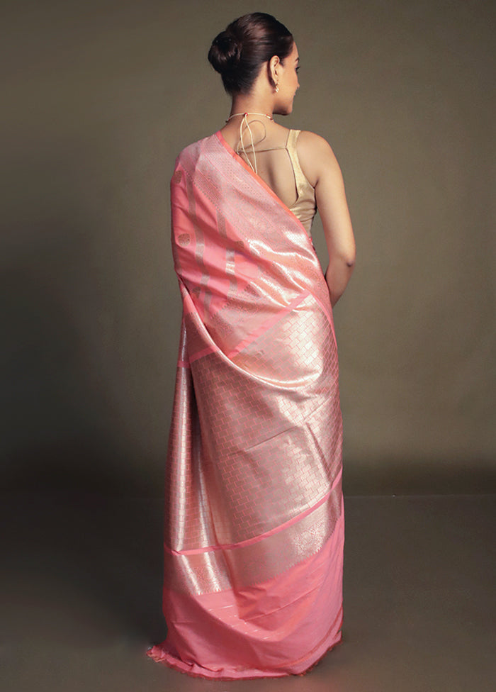Pink Uppada Silk Saree With Blouse Piece