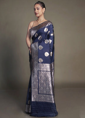 Blue Uppada Silk Saree With Blouse Piece