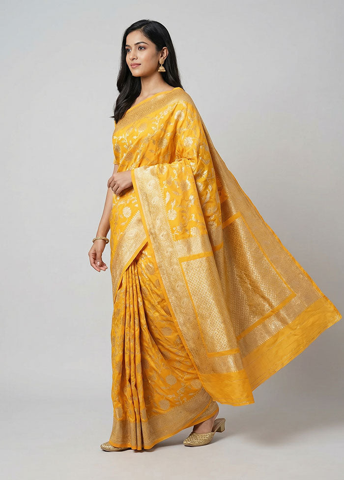 Yellow Uppada Silk Saree With Blouse Piece