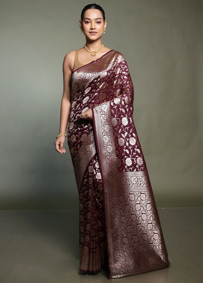 Maroon Uppada Silk Saree With Blouse Piece