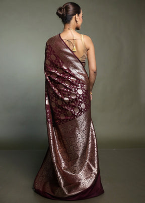 Maroon Uppada Silk Saree With Blouse Piece