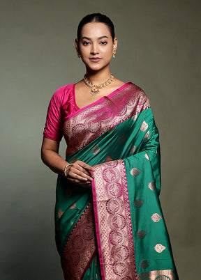 Green Katan Silk Saree With Blouse Piece