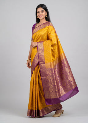 Yellow Katan Silk Saree With Blouse Piece