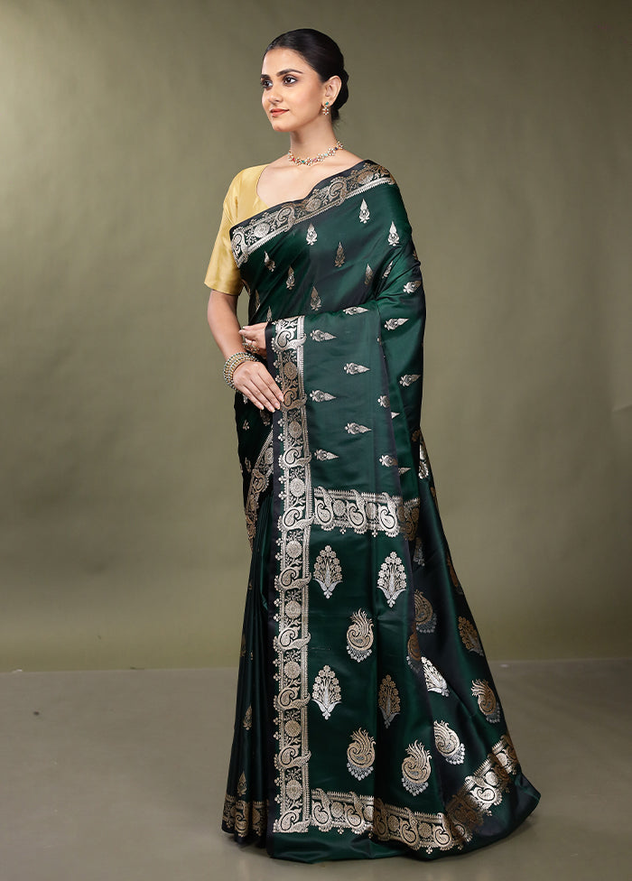 Green Banarasi Silk Saree With Blouse Piece - TRY ON
