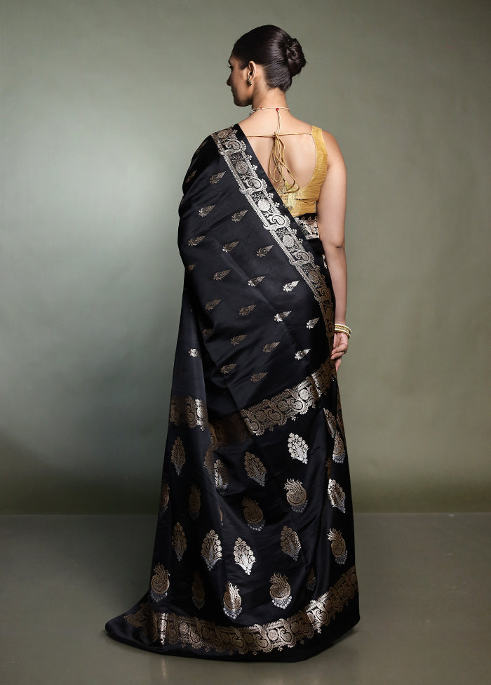 Black Banarasi Silk Saree With Blouse Piece