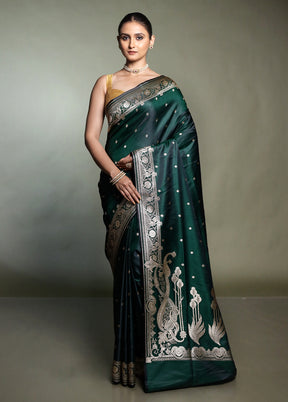 Green Banarasi Silk Saree With Blouse Piece
