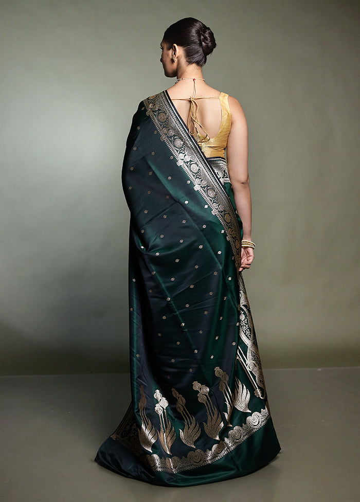 Green Banarasi Silk Saree With Blouse Piece