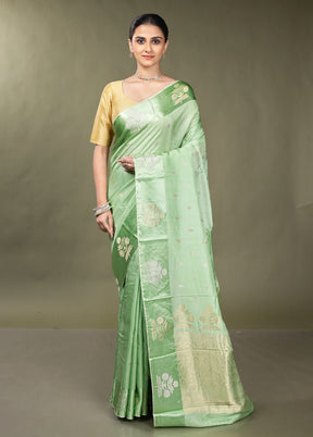 Green Dupion Silk Saree With Blouse Piece