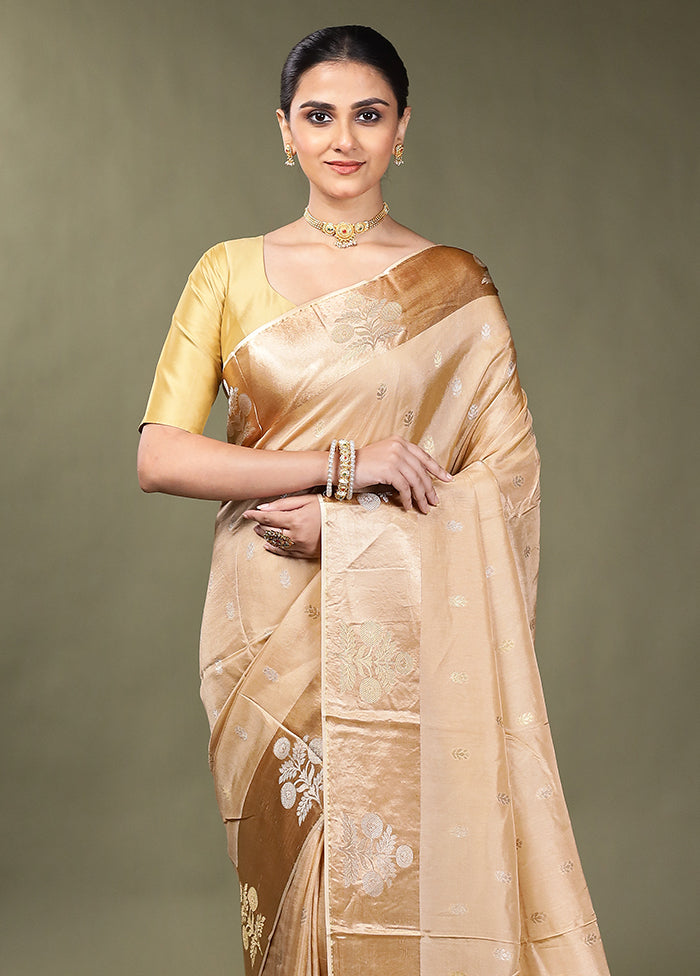 Cream Dupion Silk Saree With Blouse Piece