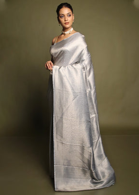 Grey Dupion Silk Saree With Blouse Piece