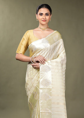 Cream Dupion Silk Saree With Blouse Piece