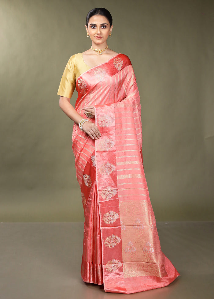 Pink Dupion Silk Saree With Blouse Piece