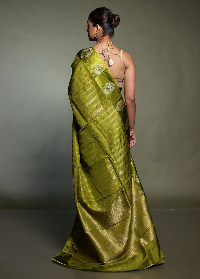 Green Dupion Silk Saree With Blouse Piece