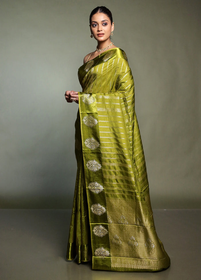 Green Dupion Silk Saree With Blouse Piece
