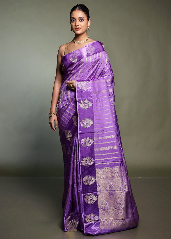 Purple Dupion Silk Saree With Blouse Piece