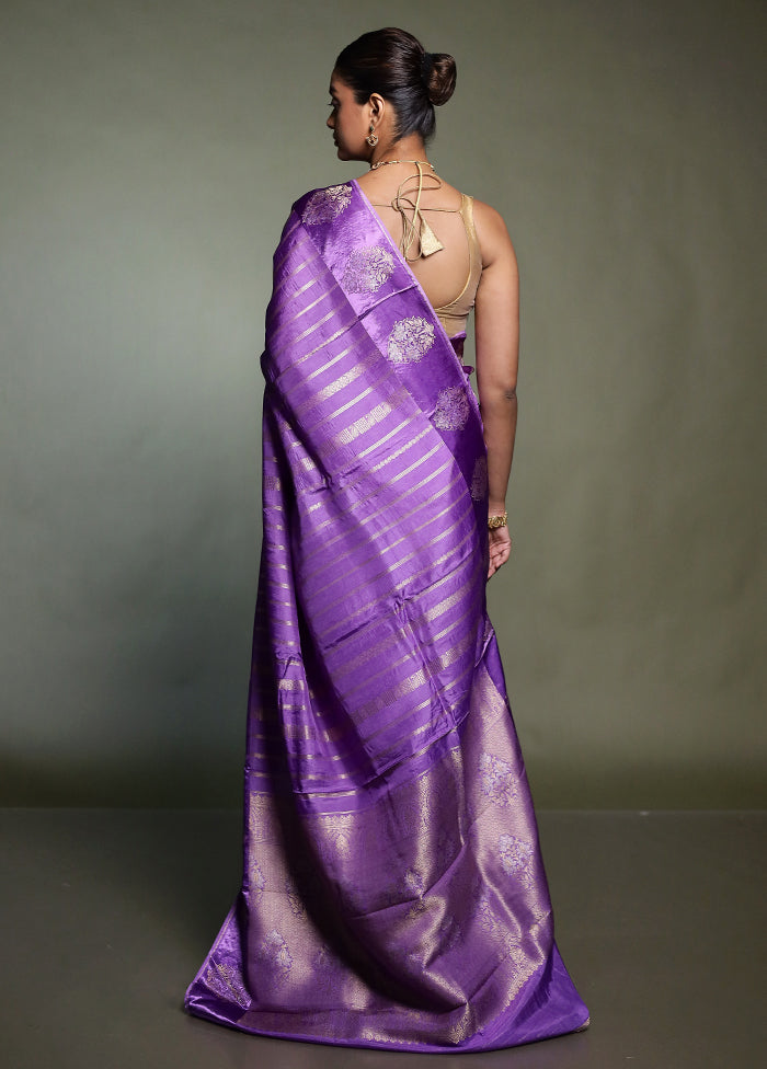 Purple Dupion Silk Saree With Blouse Piece