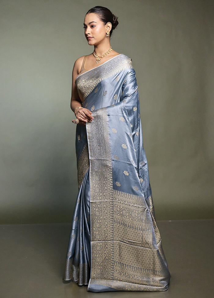 Blue Dupion Silk Saree With Blouse Piece