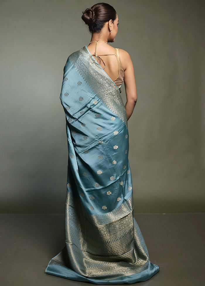 Blue Dupion Silk Saree With Blouse Piece