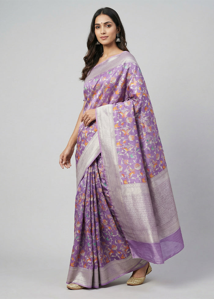 Purple Handloom Uppada Pure Silk Saree With Blouse Piece