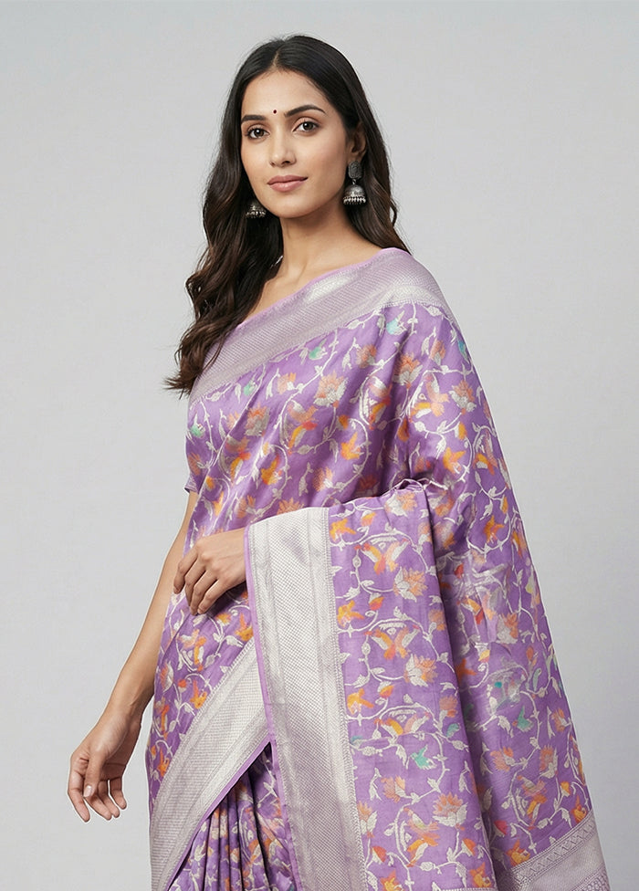 Purple Handloom Uppada Pure Silk Saree With Blouse Piece