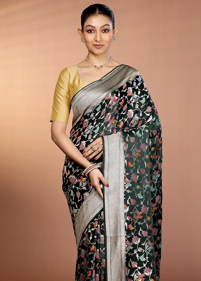 Green Handloom Uppada Pure Silk Saree With Blouse Piece