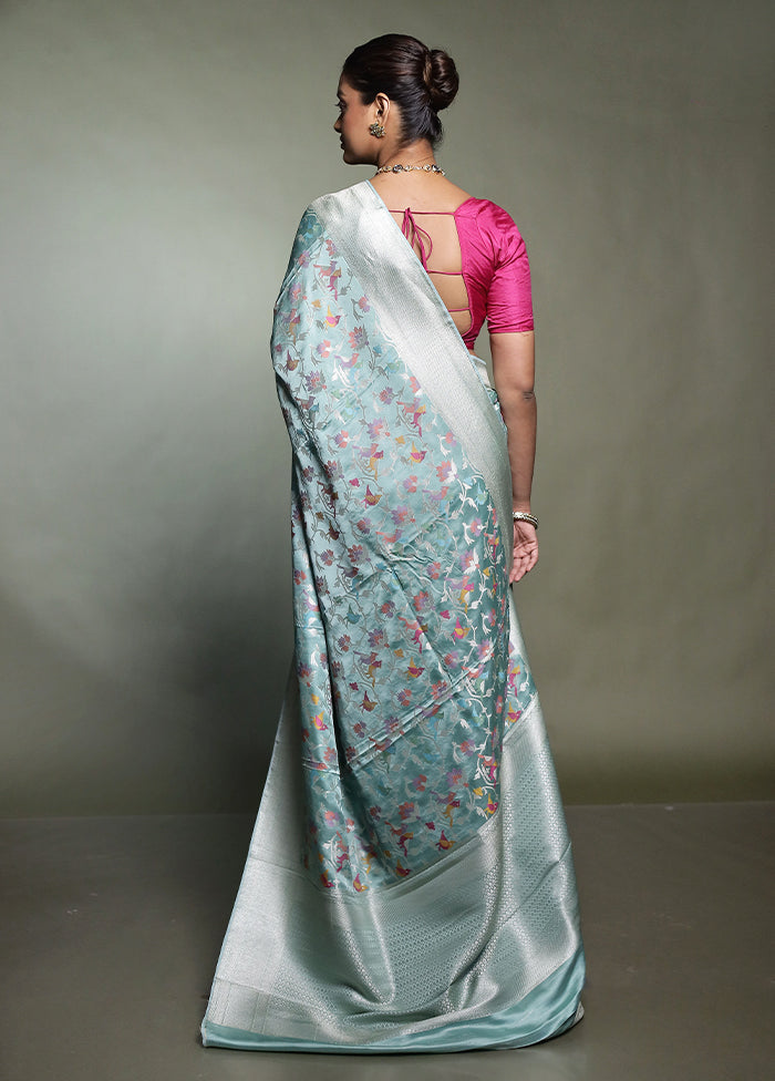 Green Handloom Uppada Pure Silk Saree With Blouse Piece