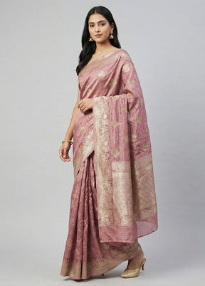 Purple Handloom Dupion Pure Silk Saree With Blouse Piece