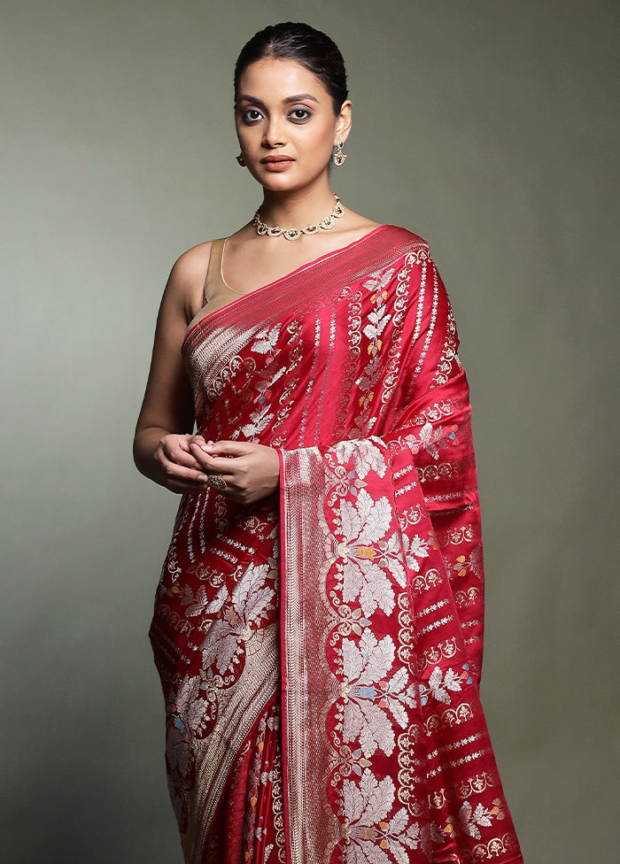 Pink Handloom Dupion Pure Silk Saree With Blouse Piece