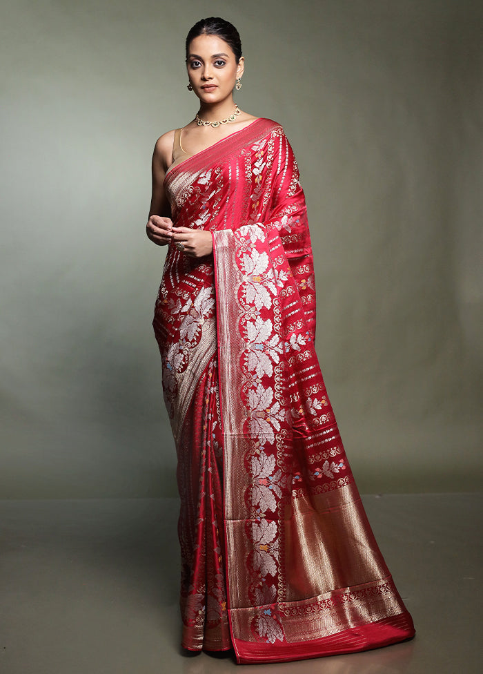 Pink Handloom Dupion Pure Silk Saree With Blouse Piece