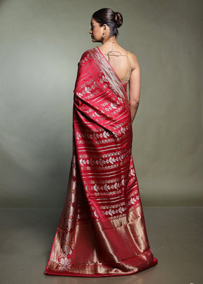 Pink Handloom Dupion Pure Silk Saree With Blouse Piece