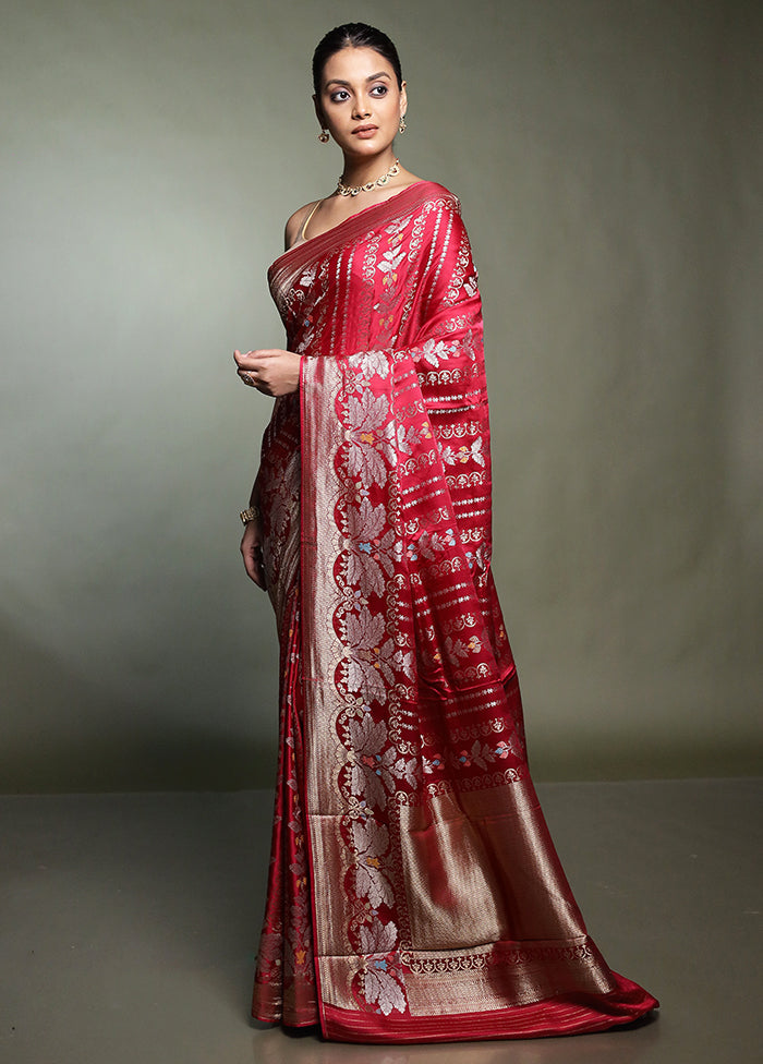 Pink Handloom Dupion Pure Silk Saree With Blouse Piece