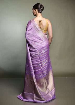 Purple Handloom Dupion Pure Silk Saree With Blouse Piece