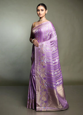 Purple Handloom Dupion Pure Silk Saree With Blouse Piece
