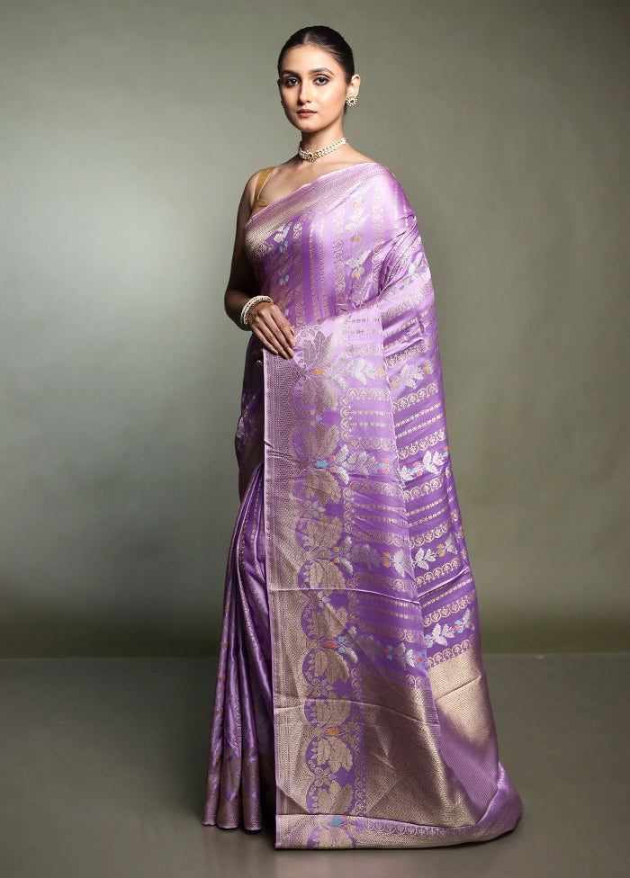 Purple Handloom Dupion Pure Silk Saree With Blouse Piece