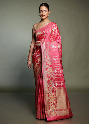 Pink Handloom Dupion Pure Silk Saree With Blouse Piece